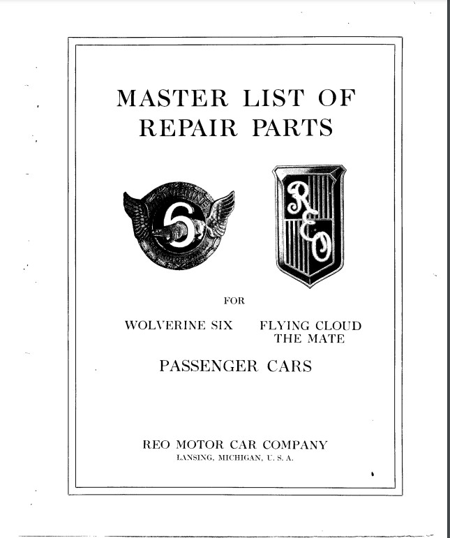 1929 Master Parts List Wolverine, Flying Cloud, Mate